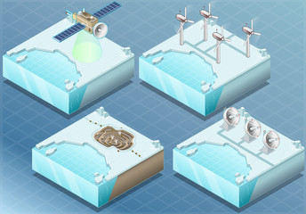 Isometric Arctic Satellite, Windmill, Mine, Radar © Aurielaki