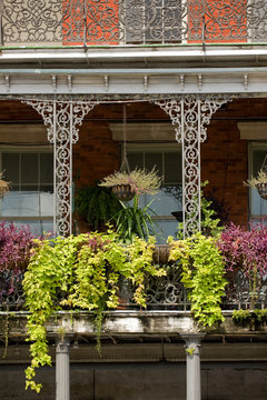 House Gallery With Ironwork In French Quarter, New Orleans.