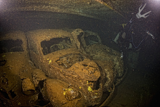 Old Car Inside II World War Ship Wreck Hold