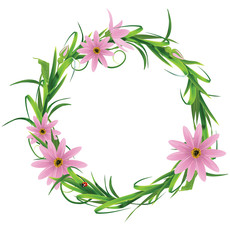 Fototapeta na wymiar Wreath with blooming flowers, isolated on a white background. Ve
