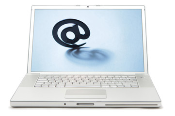 laptop with email symbol on screen, isolated on white