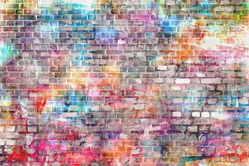 Fotobehang Graffiti Kleurrijke grunge kunst muur illustratie, background