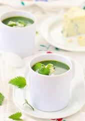 wild nettle cream soup with blue cheese  .