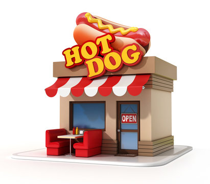 hot dog store 3d illustration