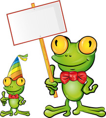 frog cartoon with signboard