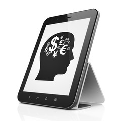 Business concept: Head With Finance Symbol on tablet pc computer