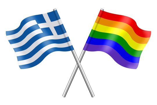Flags : Greece and rainbow