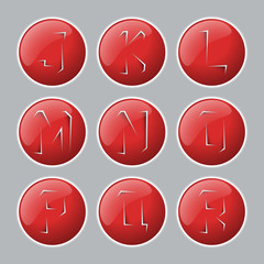 Red color rip paper alphabet icons button set