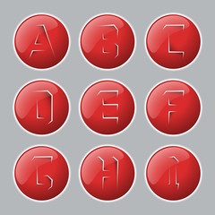 Red color rip paper alphabet icons button set