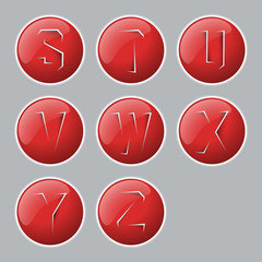 Red color rip paper alphabet icons button set