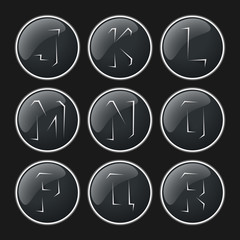 Black color rip paper alphabet icons button set