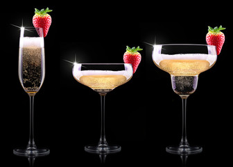 glass of champagne with tasty strawberry