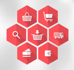 Naklejka premium red exagonal icons for e-shop, suitable for flat design