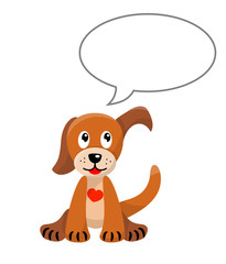 cute puppy with empty speech bubble, isolated, illustration
