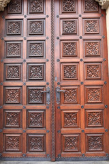 Wooden door of church of St. Ludmila