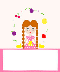Girl juggling with fruits and vegetables, vector illustration