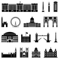 Vector illustration of the various landmarks of London - obrazy, fototapety, plakaty