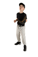 Young baseball player looking up to catch a baseball © sixdays