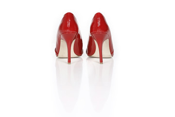 Red high heel women shoes on white background