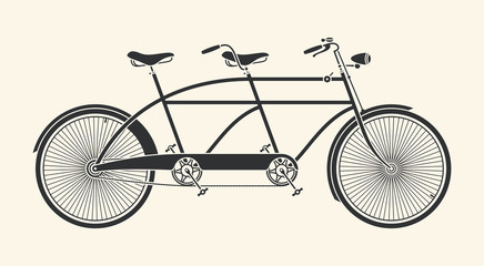 Vintage Illustration of tandem bicycle over white background - obrazy, fototapety, plakaty