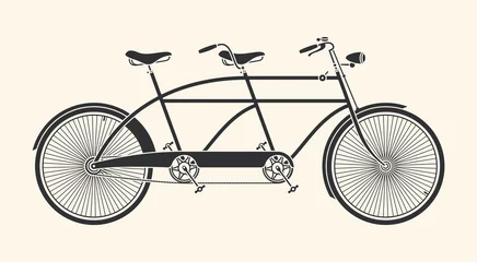 Tuinposter Vintage Illustration of tandem bicycle over white background © Hauvi