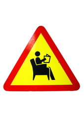 road sign that shows reading on a white background