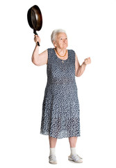Angry old woman with a pan