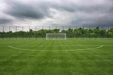 Foto auf Acrylglas Fußball Tor im Stadion Fußballplatz mit weißen Linien