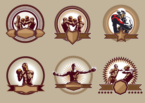 Set of combative sport icons or emblems