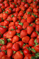 Natural juicy strawberries on the street market