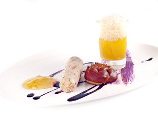 white seafood sausage and beer