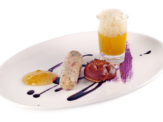 white seafood sausage and beer
