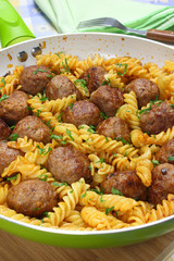 Fried pork meatballs with pasta