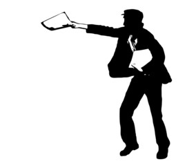 Silhouette of a newsboy