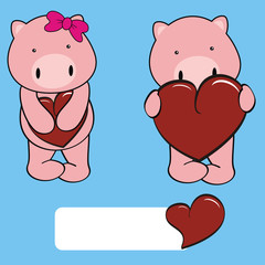 pig boy and girl valentine set