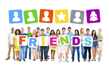 Group of People Holding Word Friends