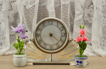 Clock face on curtain background