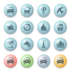Travel icons on color buttons.