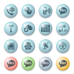 Communication icons on color buttons.