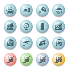 Kitchen appliances icons on color buttons.
