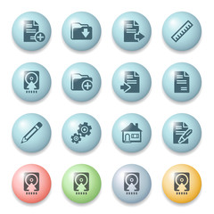 Document icons on color buttons.