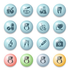 Medical icons on color buttons.