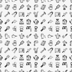 seamless doodle kitchen pattern