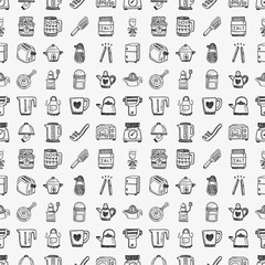 seamless doodle kitchen pattern