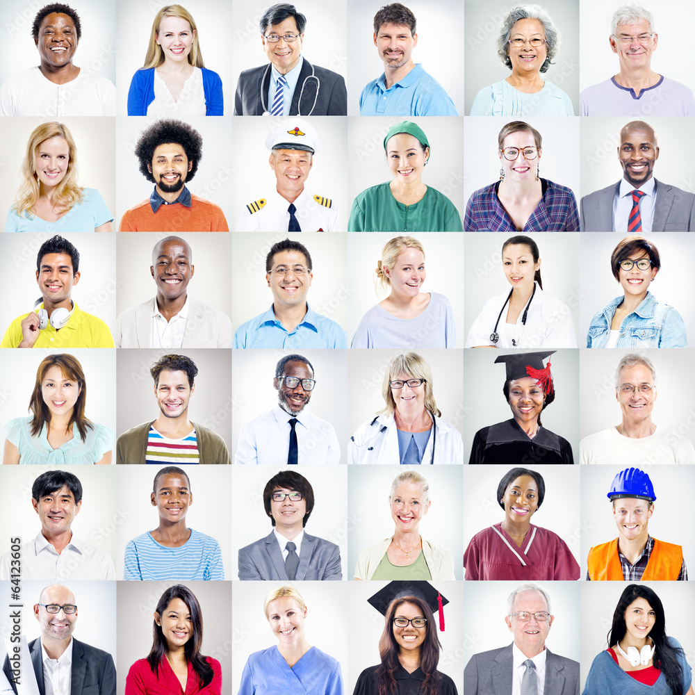 Wall mural Portrait of Multiethnic Mixed Occupations People - Wall murals