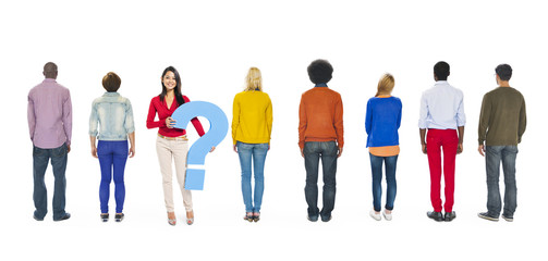 Obraz premium Woman Holding Question Mark