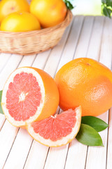 Ripe grapefruit on table close-up