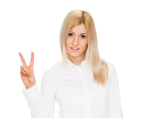 girl showing victory sign