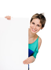 young woman with blank billboard