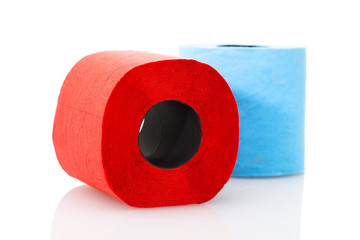 toilet paper red and blue isolated on white